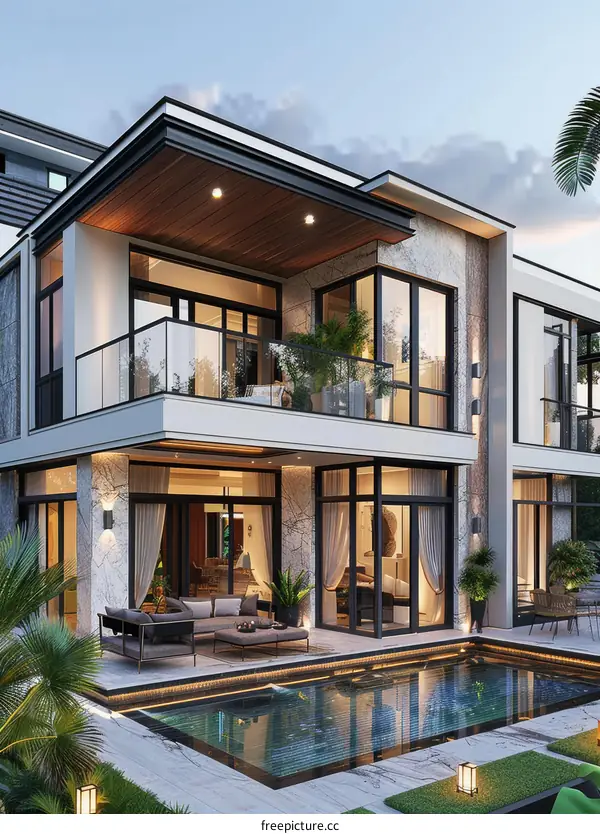 Modern Mansion Exterior with Swimming Pool