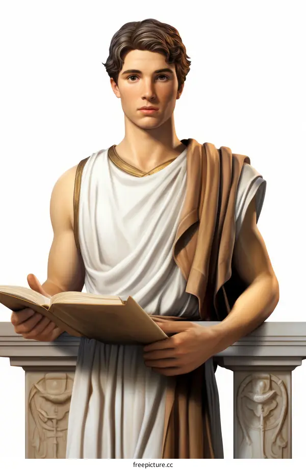 Portrait of a young man in ancient Greek clothing