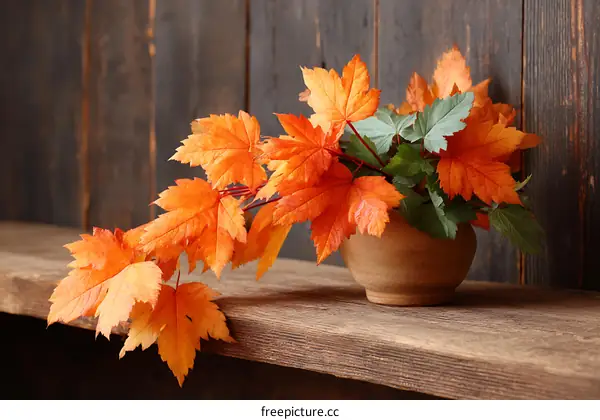 Autumn Leaves in a Rustic Vase
