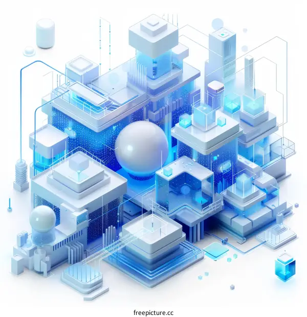 Digital City Illustration of a futuristic cityscape with skyscrapers and glowing lights