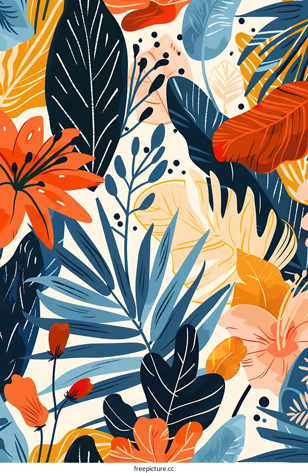 Tropical Floral Seamless Pattern Colorful Illustration