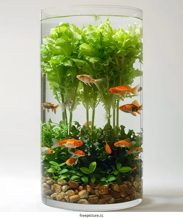 An innovative ecosystem of goldfish and lettuce