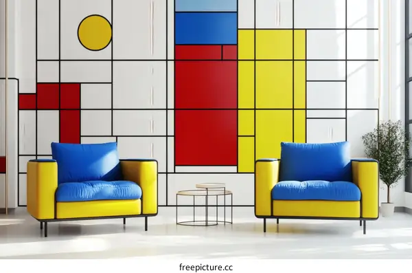 Modern Art Inspired Interior Design with Colorful Armchair