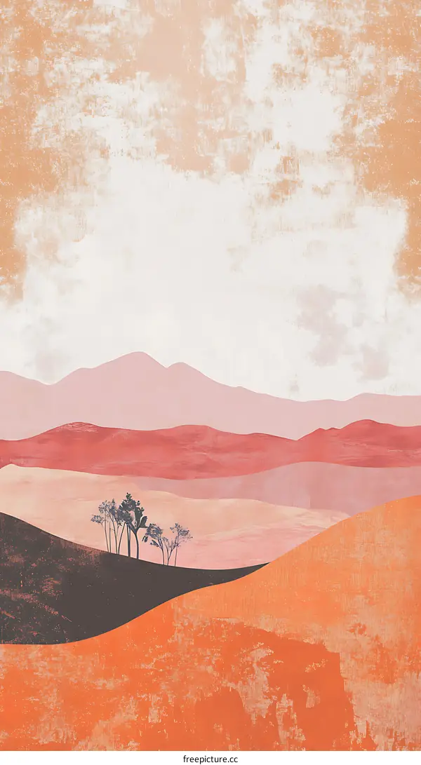 Abstract Landscape With Pink Mountains And Orange Hills