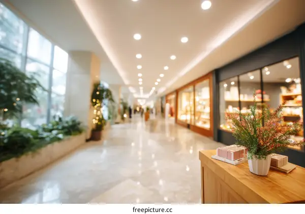 Modern Shopping Mall Interior with Blurred People
