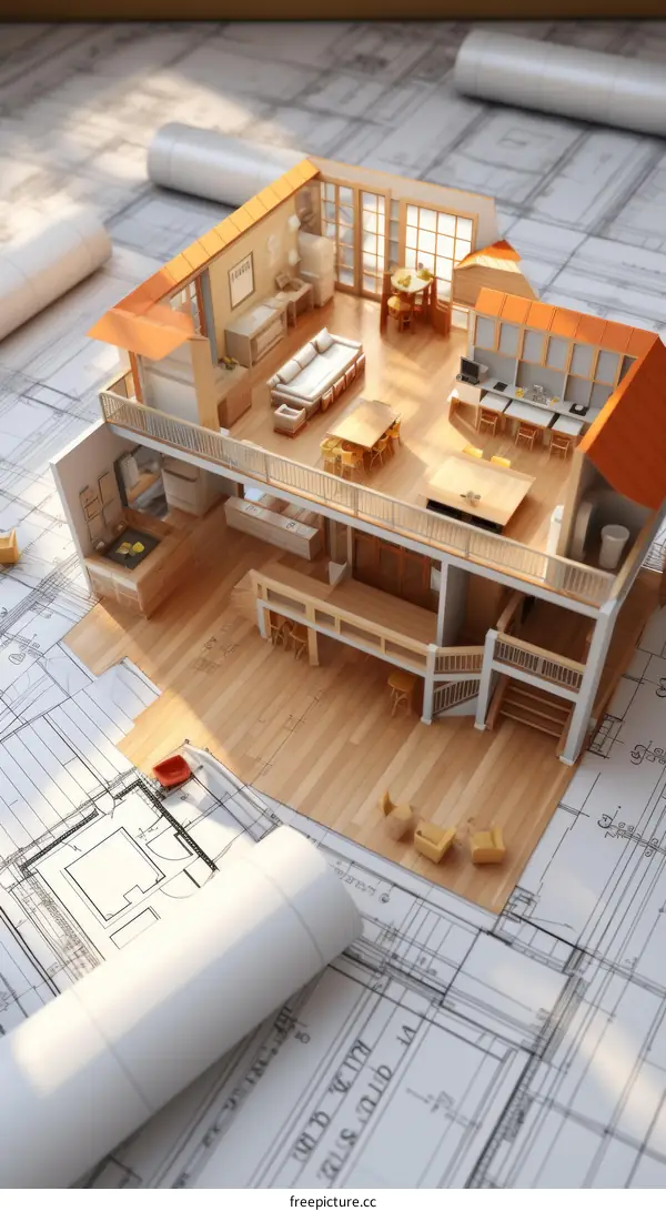 3D Rendering of a Modern House Interior with Furniture and Accessories