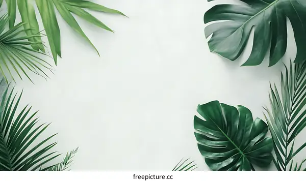 Tropical Green Leaves Frame Background