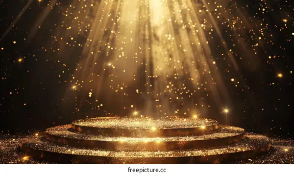 Golden stage with spotlights and sparkles