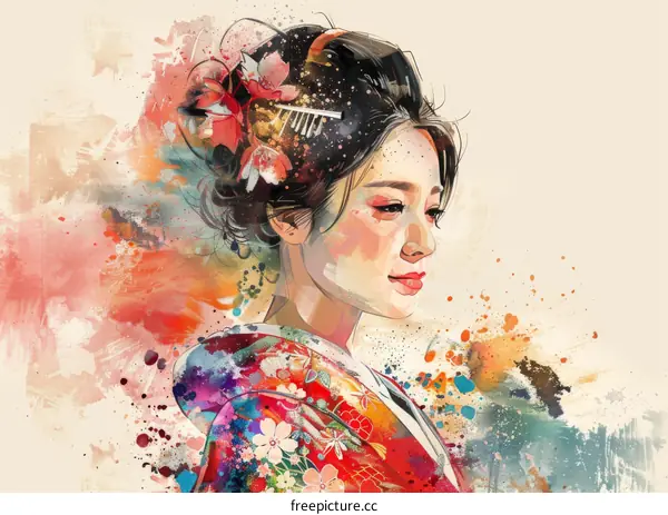An illustration of a Japanese woman wearing a kimono