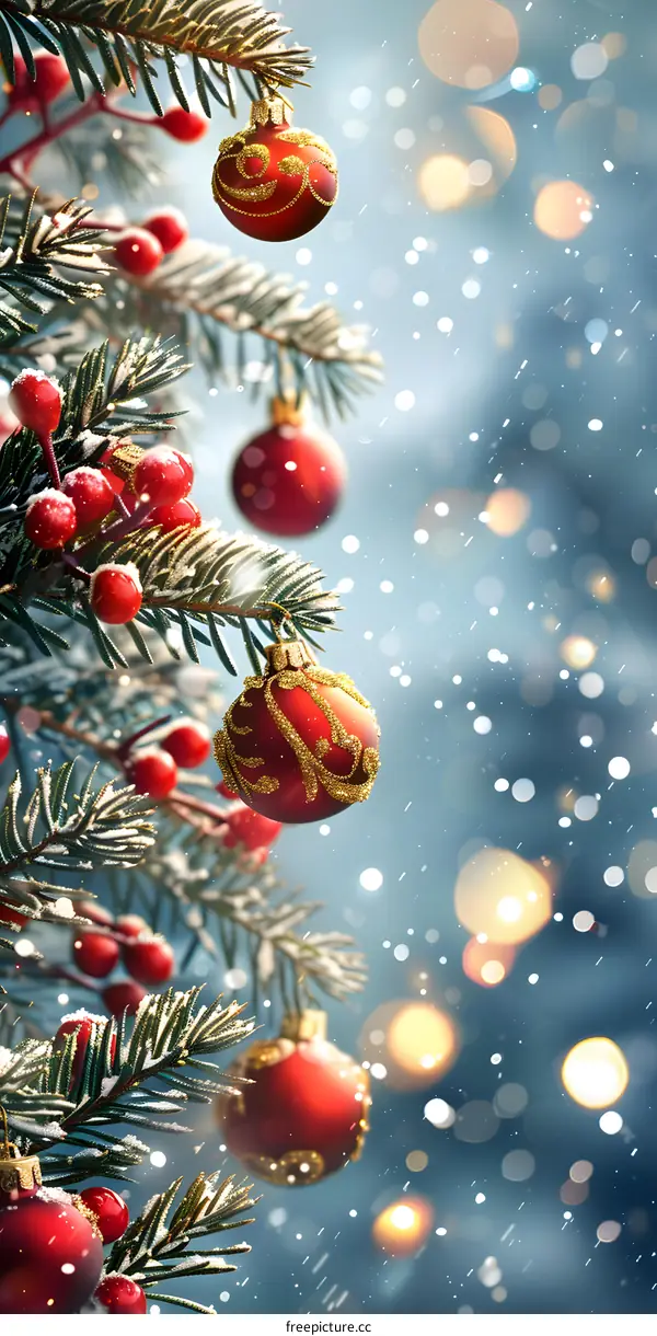 Christmas Tree With Red And Gold Ornaments