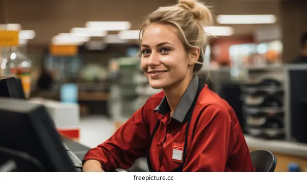 Portrait of a young female supermarket cashier