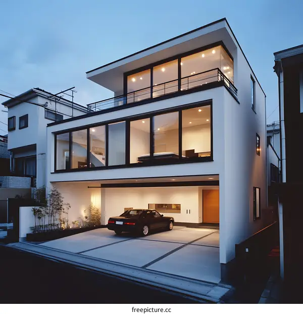 Modern Minimalist Two Story House with Garage and Backyard