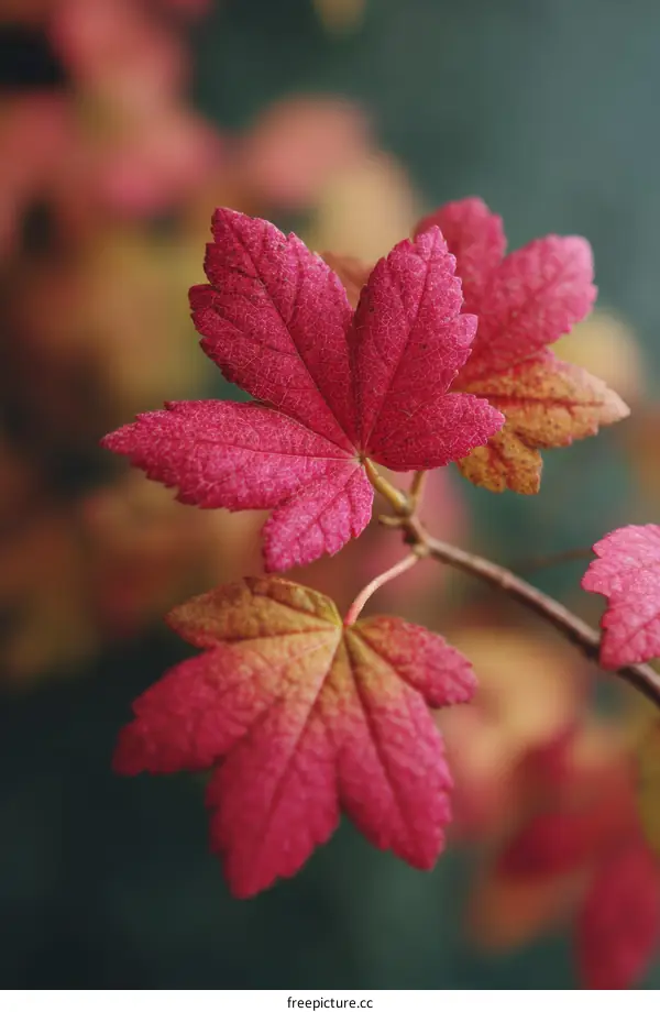 Close-up Autumn Leaves in Vibrant Pink
