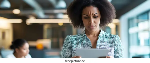 Serious Businesswoman Working On Tablet