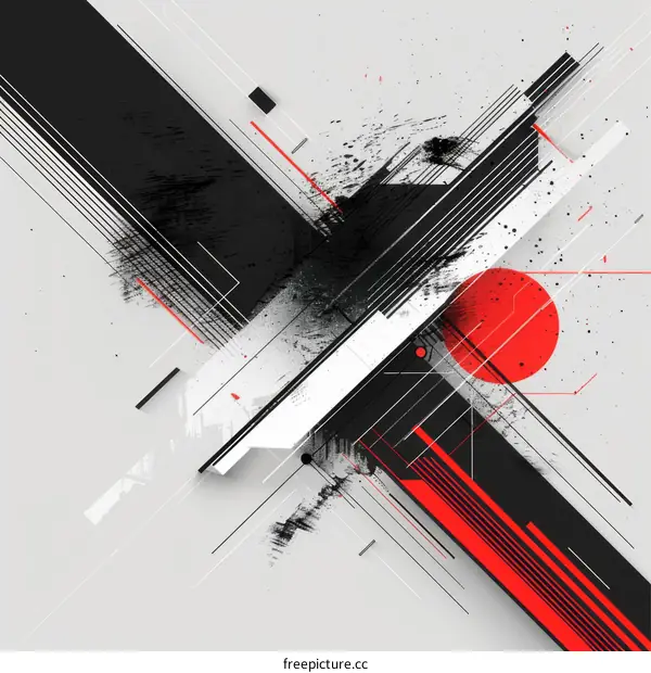 Geometric Shapes in Black, Red, and White with a Splash of Paint