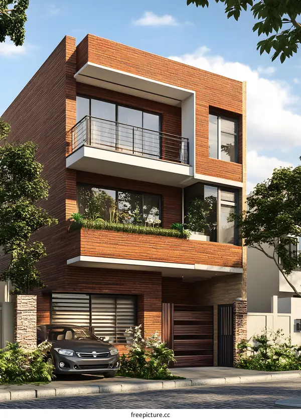 Modern Brick House with Balcony and Garage