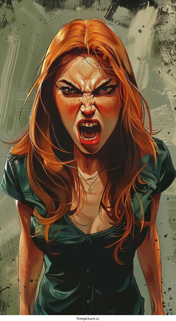 portrait of a screaming redheaded woman