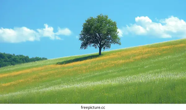Beautiful Sunny Day in a Meadow with a Tree