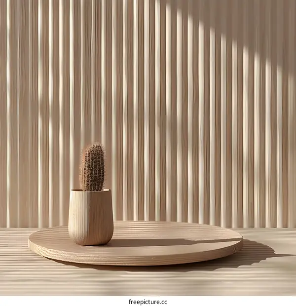 Cactus On Wooden Tray With Natural Background