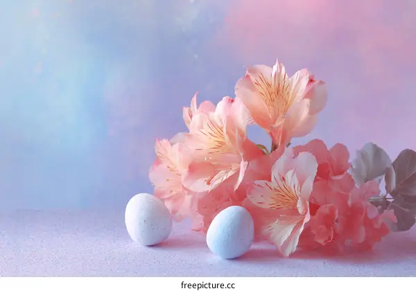 Pastel Spring Flowers and Eggs