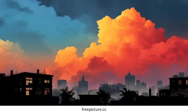 Colorful Sunset City Skyline Illustration