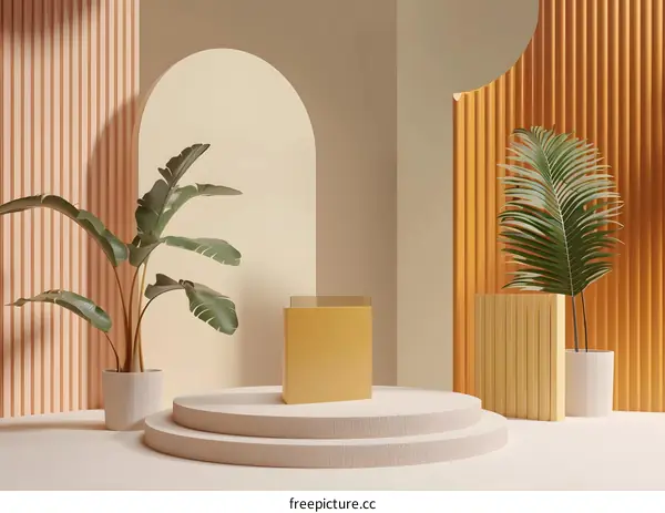 Minimalist Product Display with Tropical Plants and Geometric Shapes