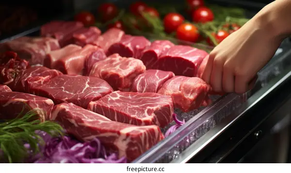 Raw meat in a supermarket