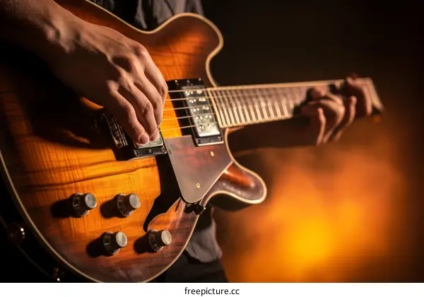 Close-up of a musician playing the guitar