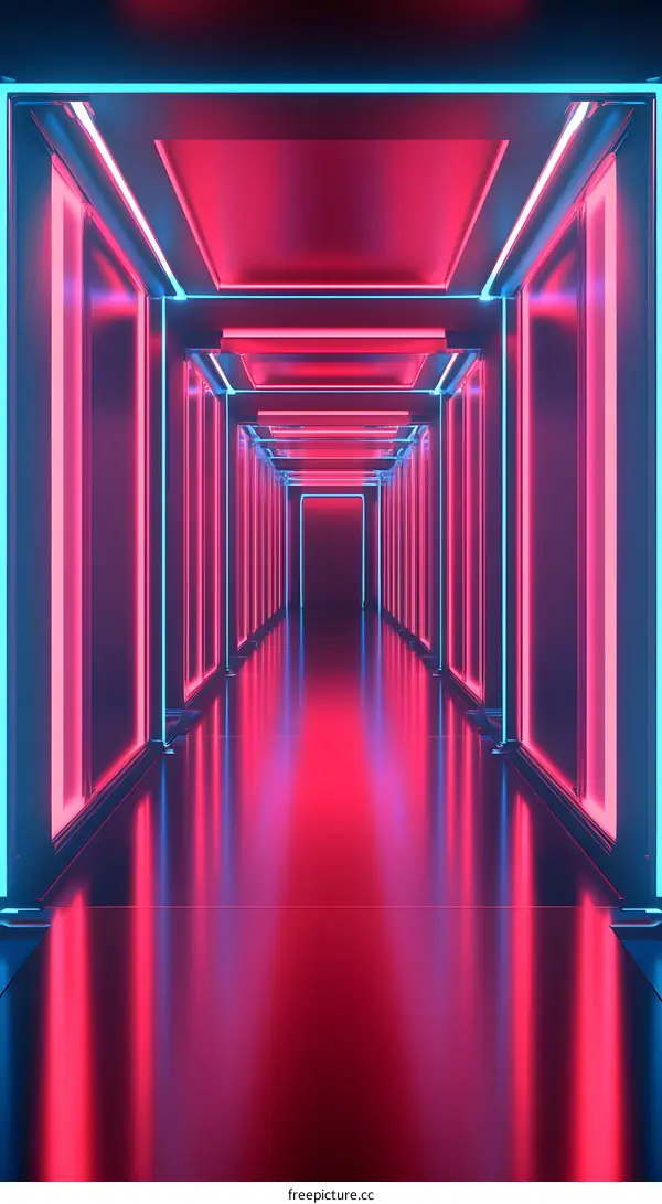 Neon Lights in a Futuristic Hallway