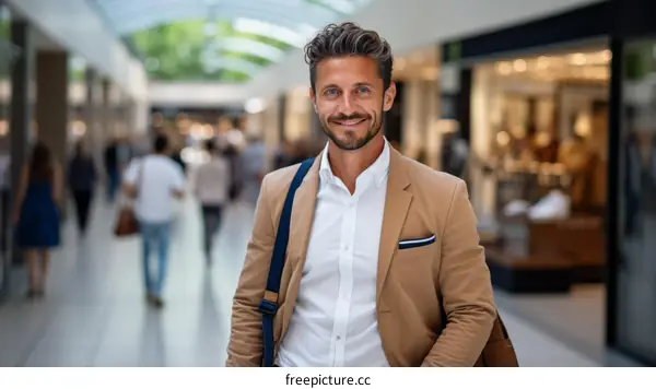 Portrait of a smiling businessman in a shopping mall
