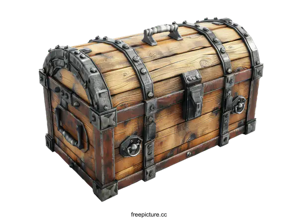 [Transparent Background PNG]An illustration of a wooden treasure chest with metal.