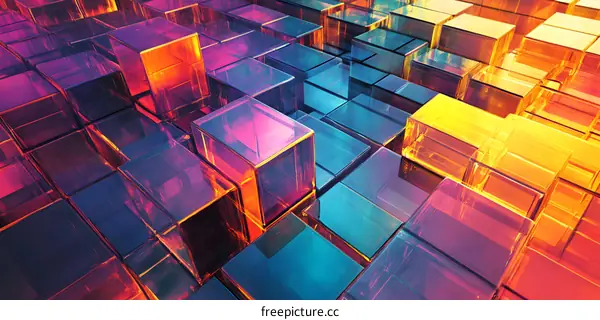 Abstract Colorful Glass Cubes 3D Render
