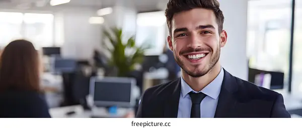 Smiling Businessman in Office Setting