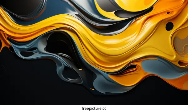 Abstract Painting in Shades of Yellow, Blue, and Black