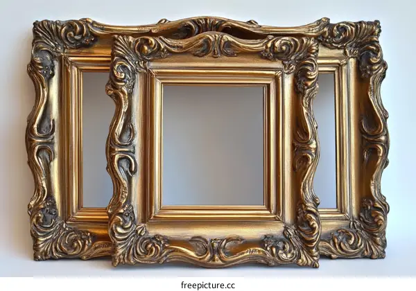 Three Antique Gold Picture Frames with Ornate Design