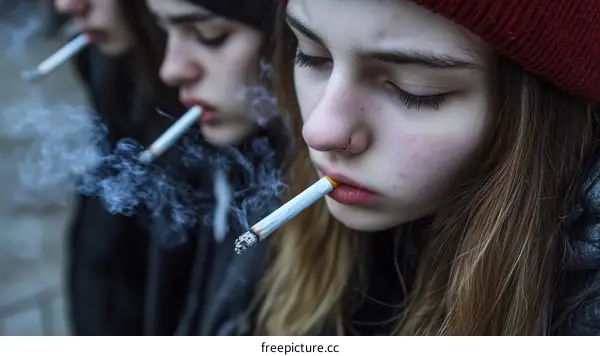 Teenage Girls Smoking Outdoors