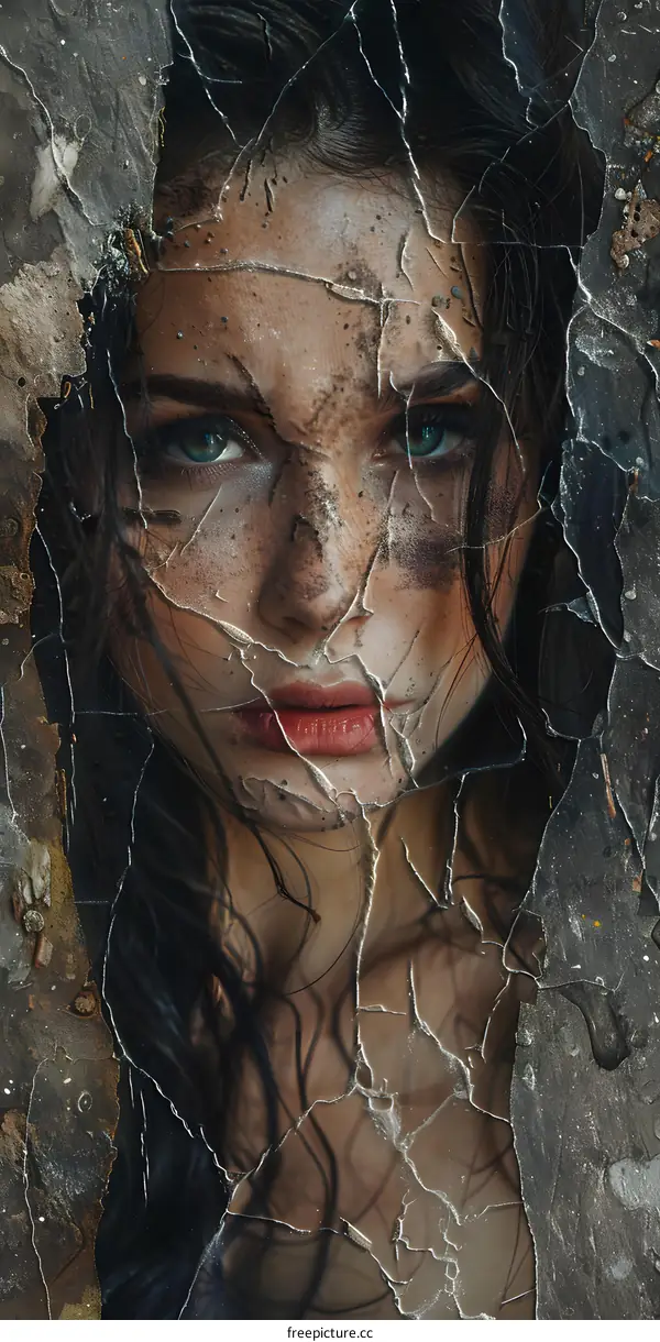 Portrait of a young woman with green eyes and dark hair