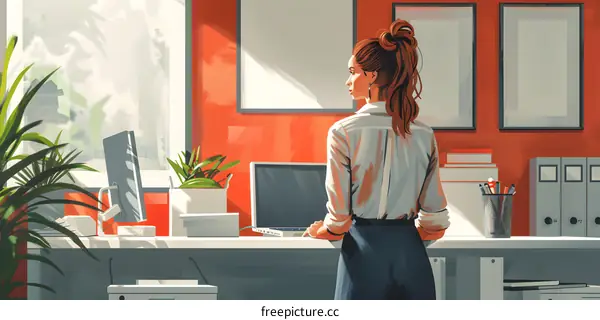 businesswoman looking out the window