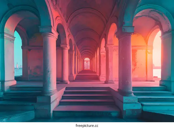 Vintage Colonnade With Archways and Pastel Colors
