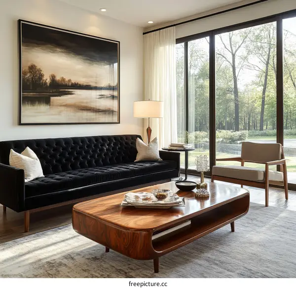 Modern Living Room with Large Window and Artwork