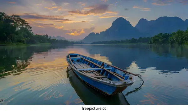 Boat on the lake at sunset