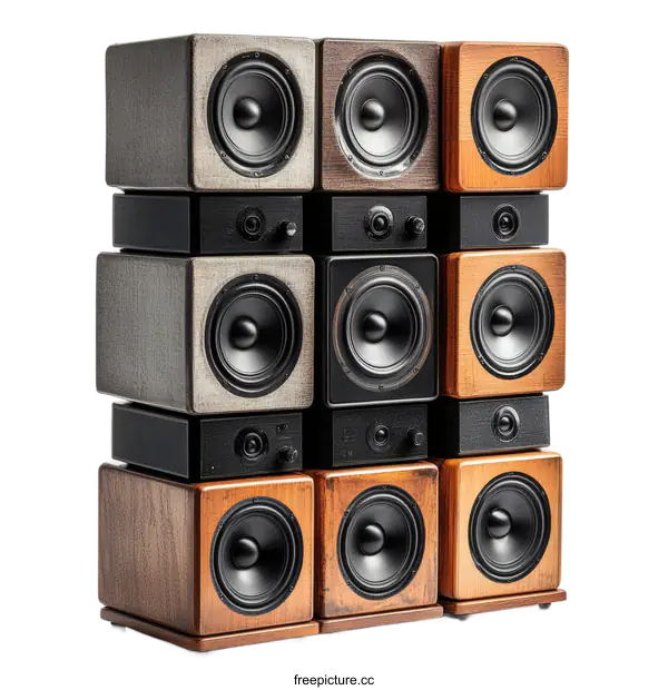 [Transparent Background PNG]Modern Wooden Speaker System Arrangement
