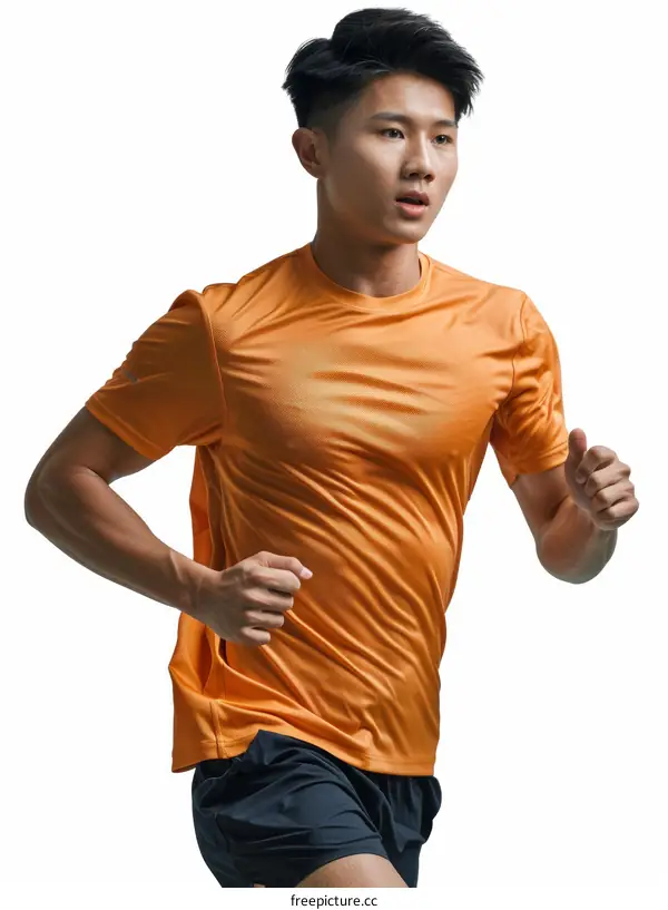 Asian young man in sportswear running