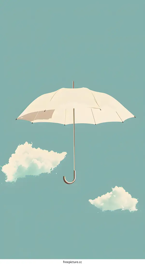 White Umbrella With Clouds Minimalist Illustration