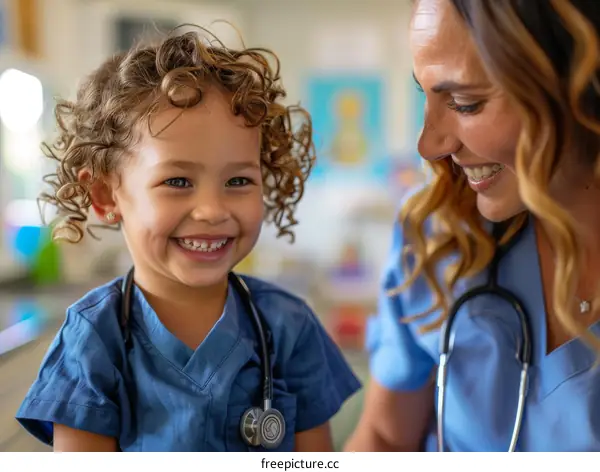 Little girl smiling with a doctor