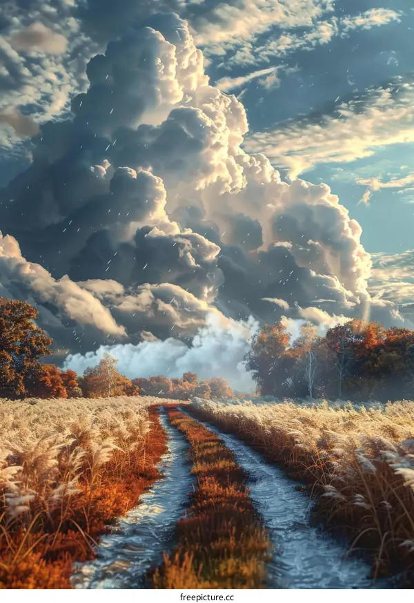 Autumnal Path Under a Dramatic Sky