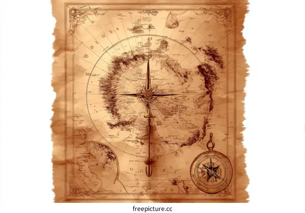 Antique World Map with Compass on Aged Paper
