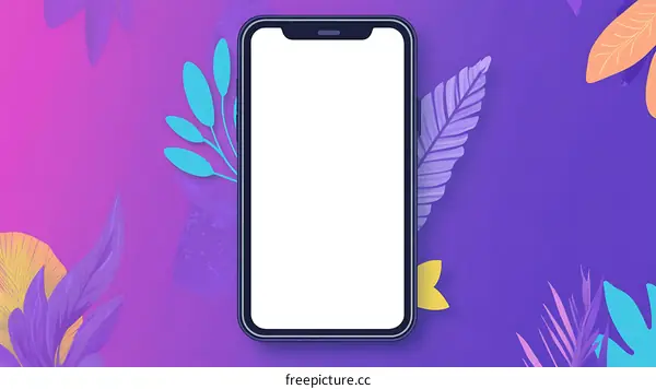 Blank Phone Screen with Tropical Plants Background