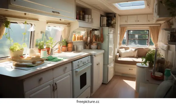 Cozy Camper Van Kitchen with Natural Sunlight