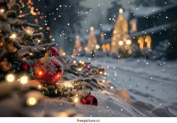 Christmas Street Adorned in Snow